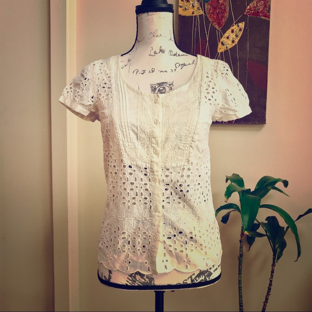 White eyelet lace blouse
